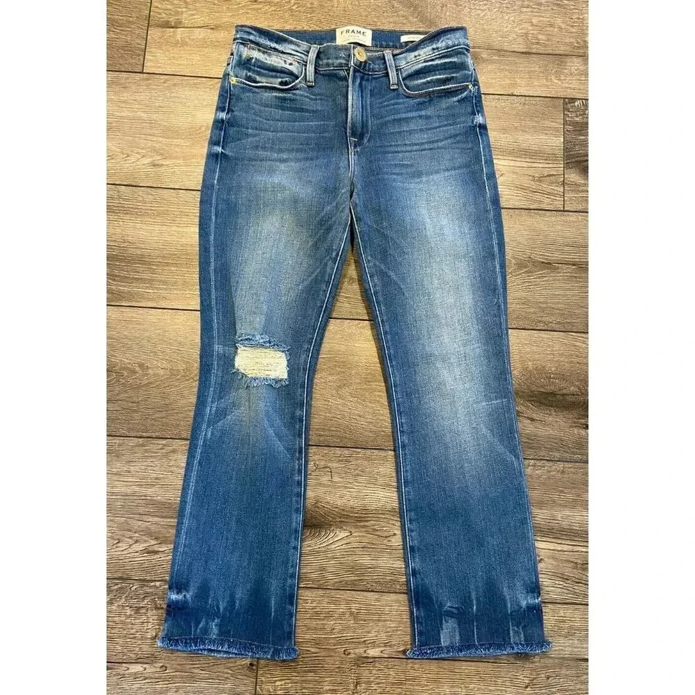 Frame Jeans Le High Straight Faded Merriweather Distressed Cropped 26